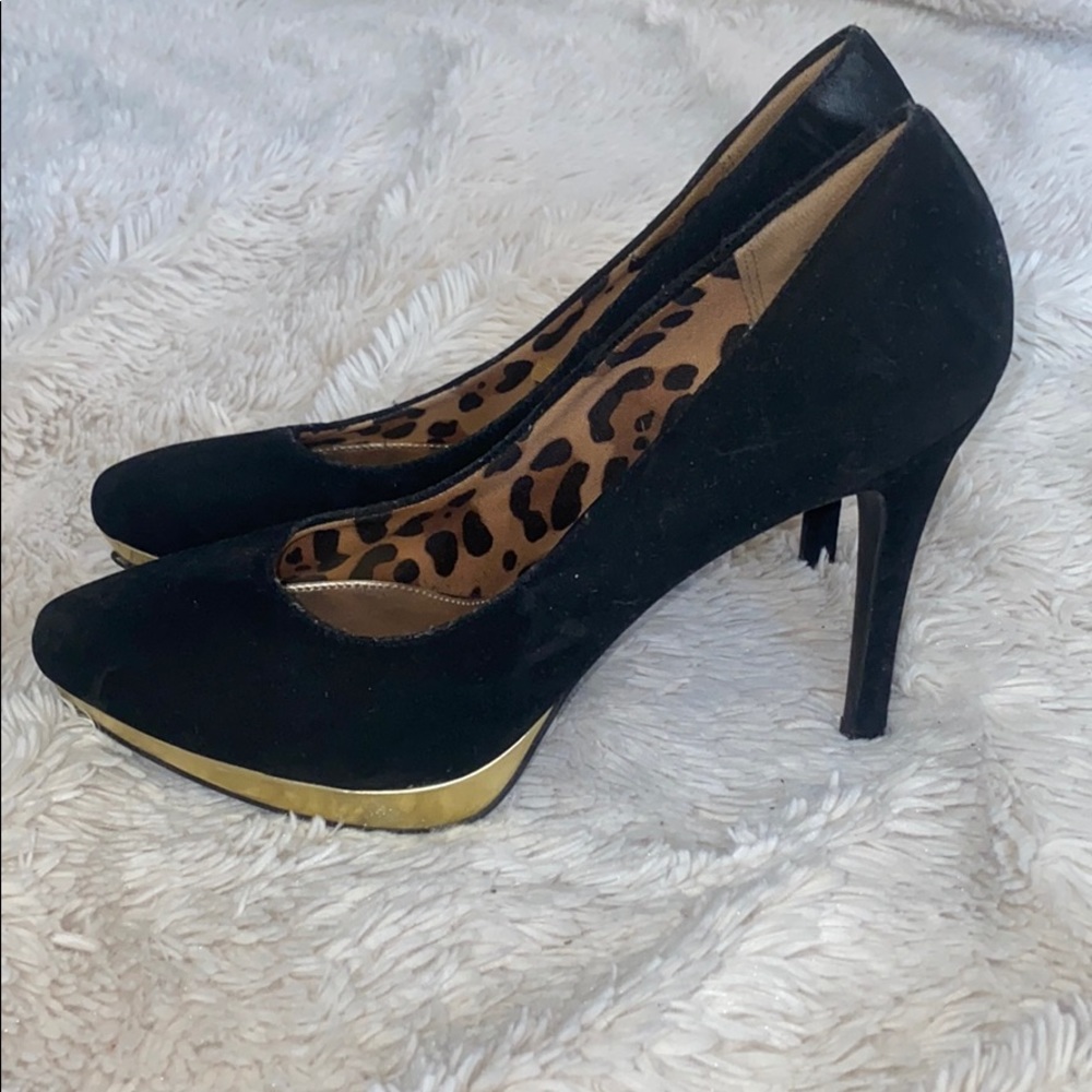 New Christian Siriano gold and black heels 7.5